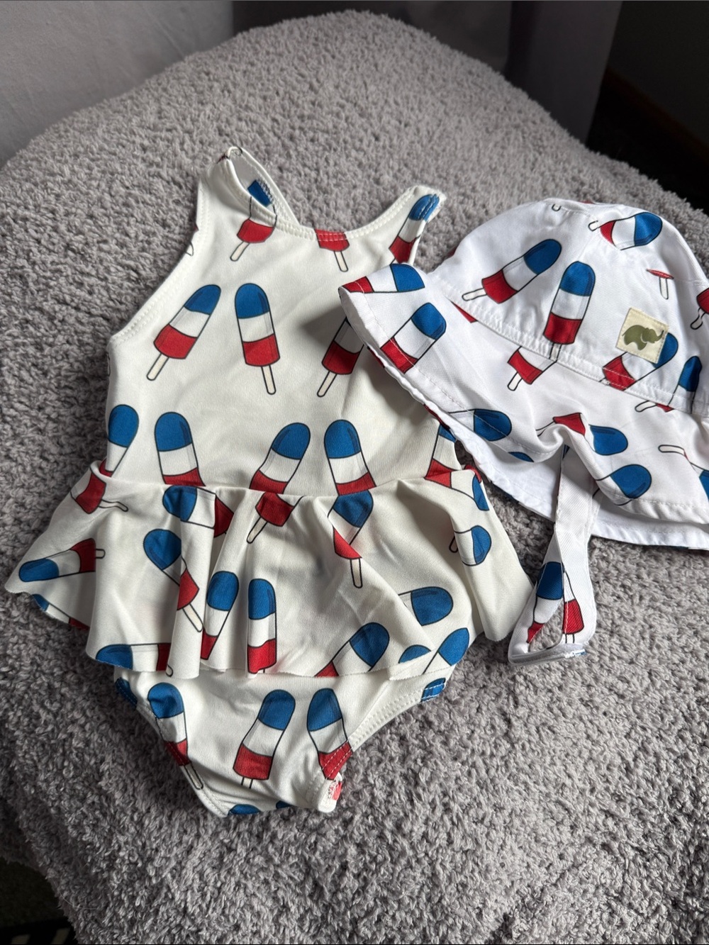 Baby White One-Piece Swimsuit with Red & Blue Popsicle Print